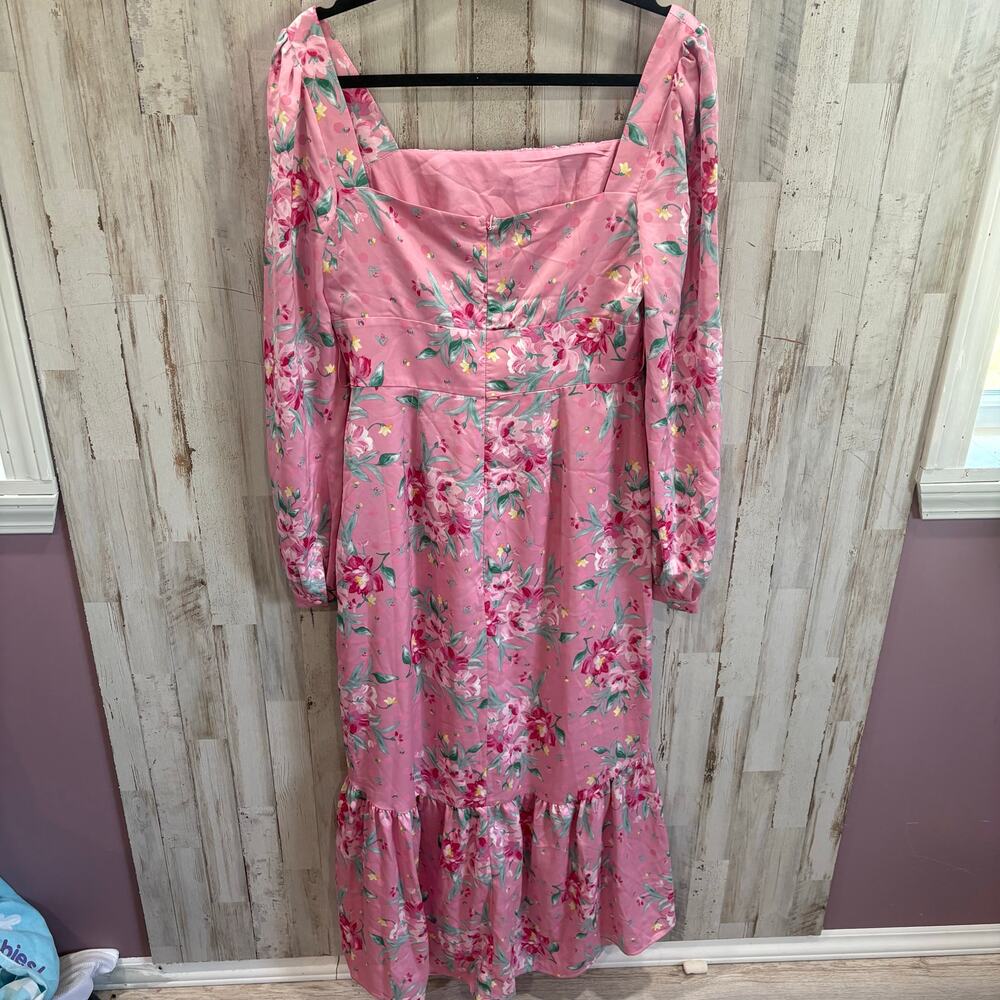 Wayf Pink Barbie Floral Square Neck Milkmaid REN Faire Dress Peplum Romantic Med - Picture 6 of 10